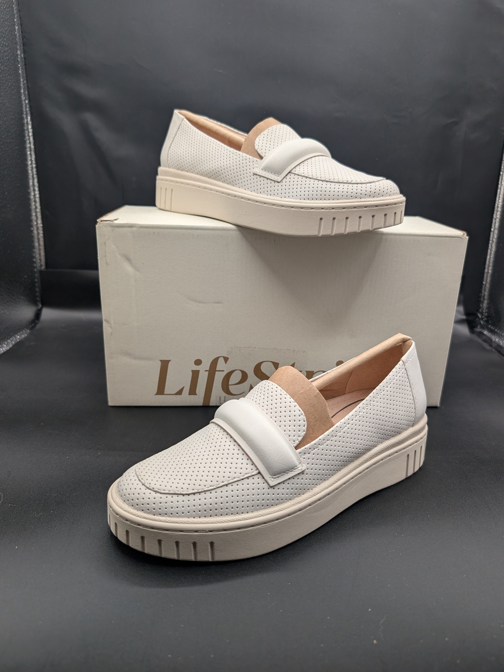 Life Stride White Perforated Platform Slip-On Loafer